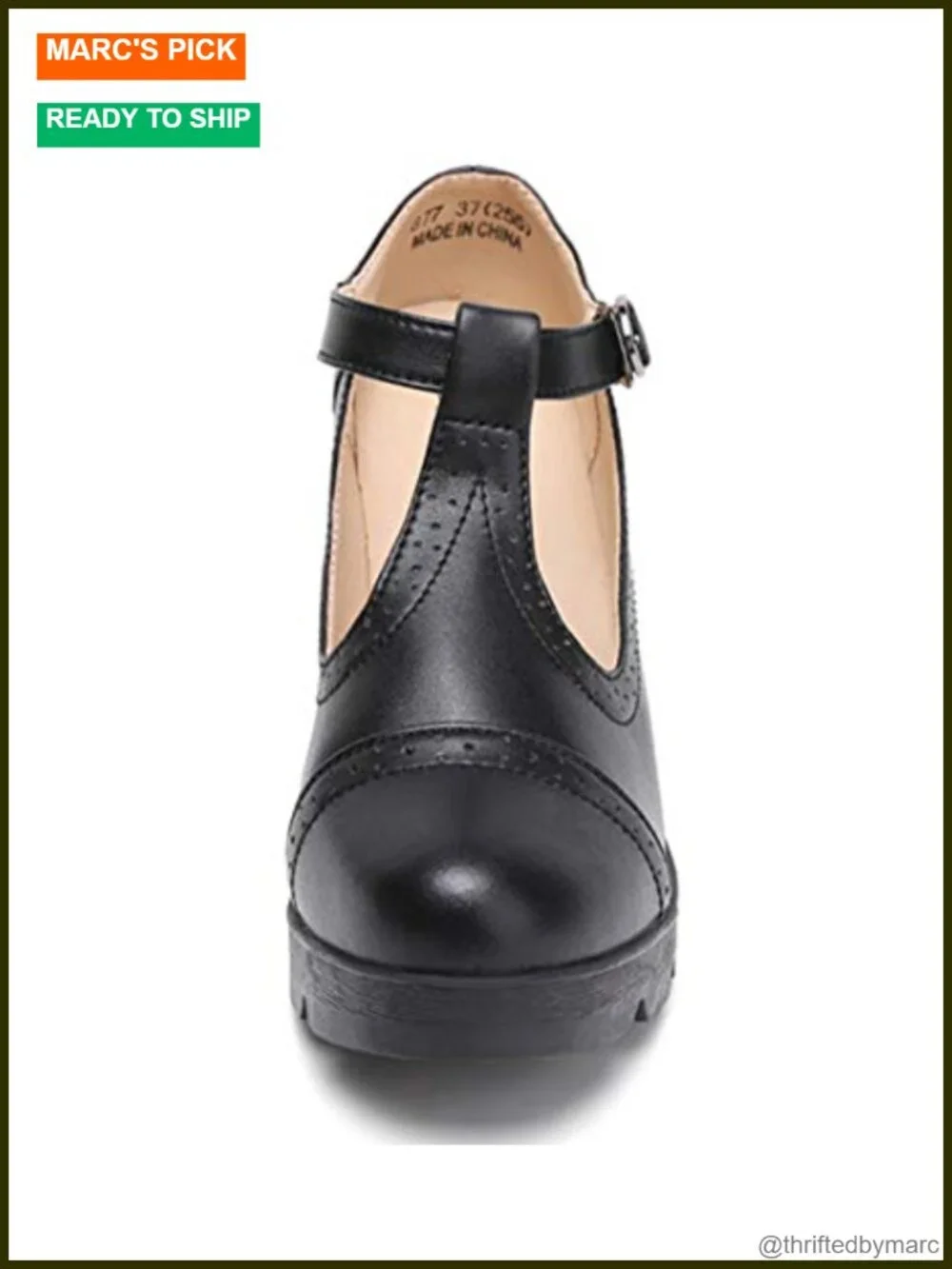Leather T-Strap Platform Chunky Mid-Heel Mary Jane Square Toe Oxfords Dress